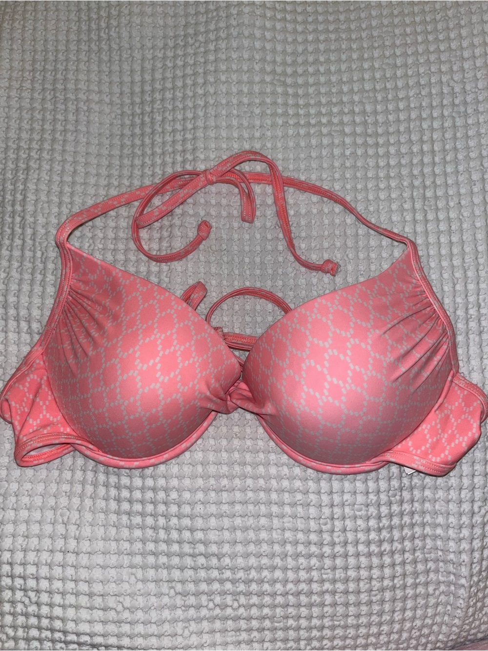 Old Navy Coral Pink Patterned Push-Up Bikini Top